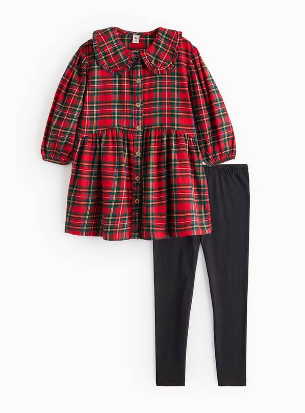 Red Tartan Shirt Dress & Leggings Set  5 years